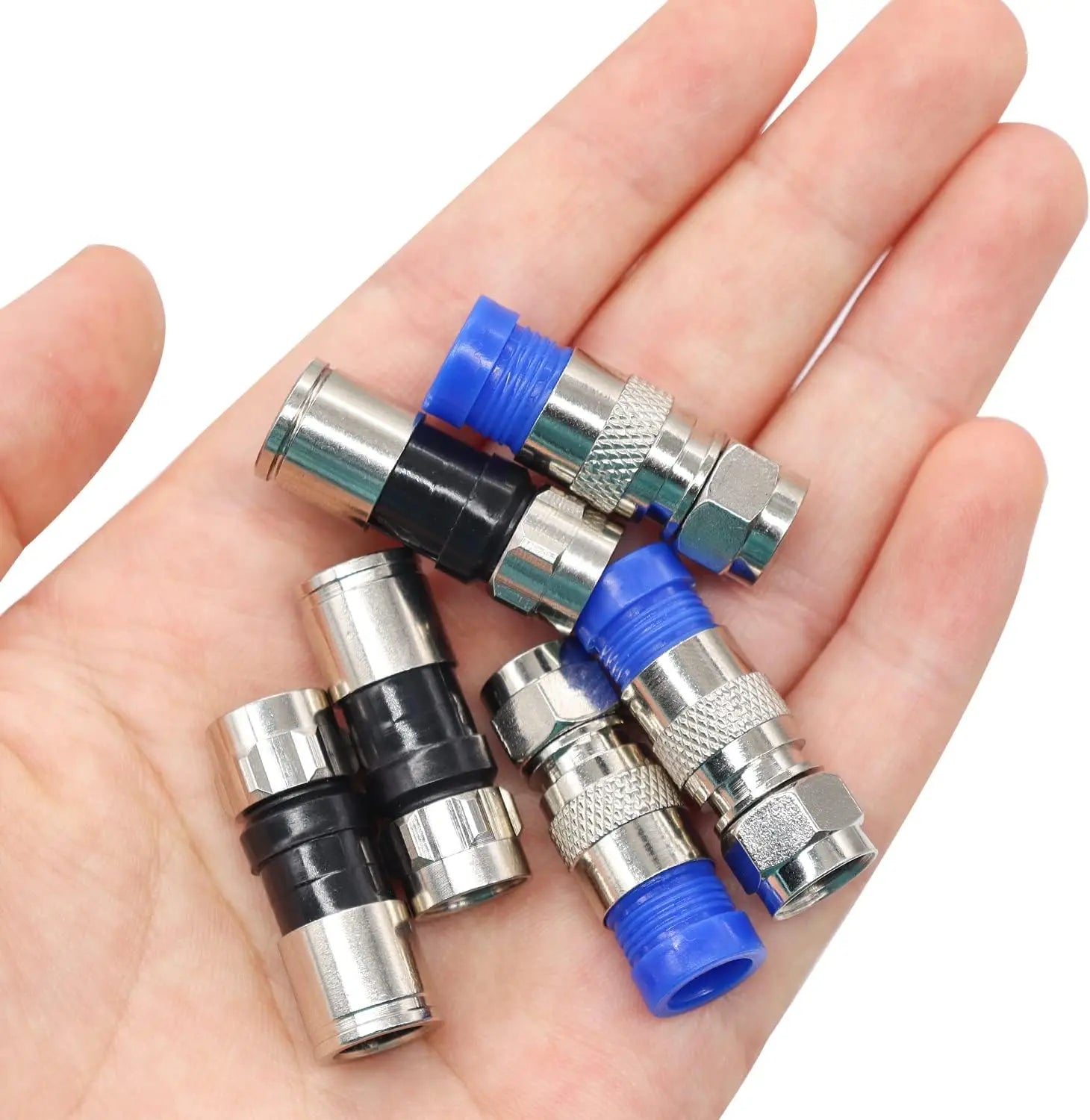 Coaxial Compression Tool Coax Cable Crimper Kit with 20 PCS F Style RG6 Connectors Adjustable RG6 RG59 Coaxial Cable Stripper