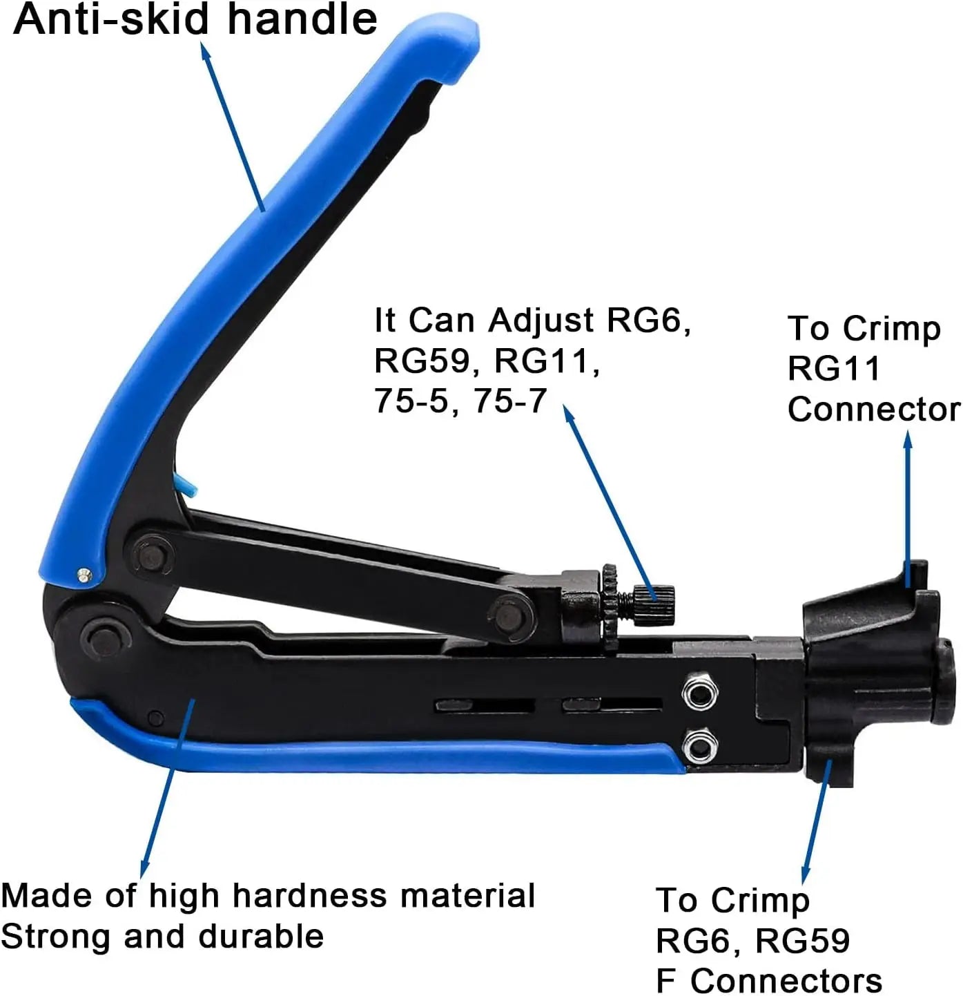 Coaxial Compression Tool Coax Cable Crimper Kit with 20 PCS F Style RG6 Connectors Adjustable RG6 RG59 Coaxial Cable Stripper