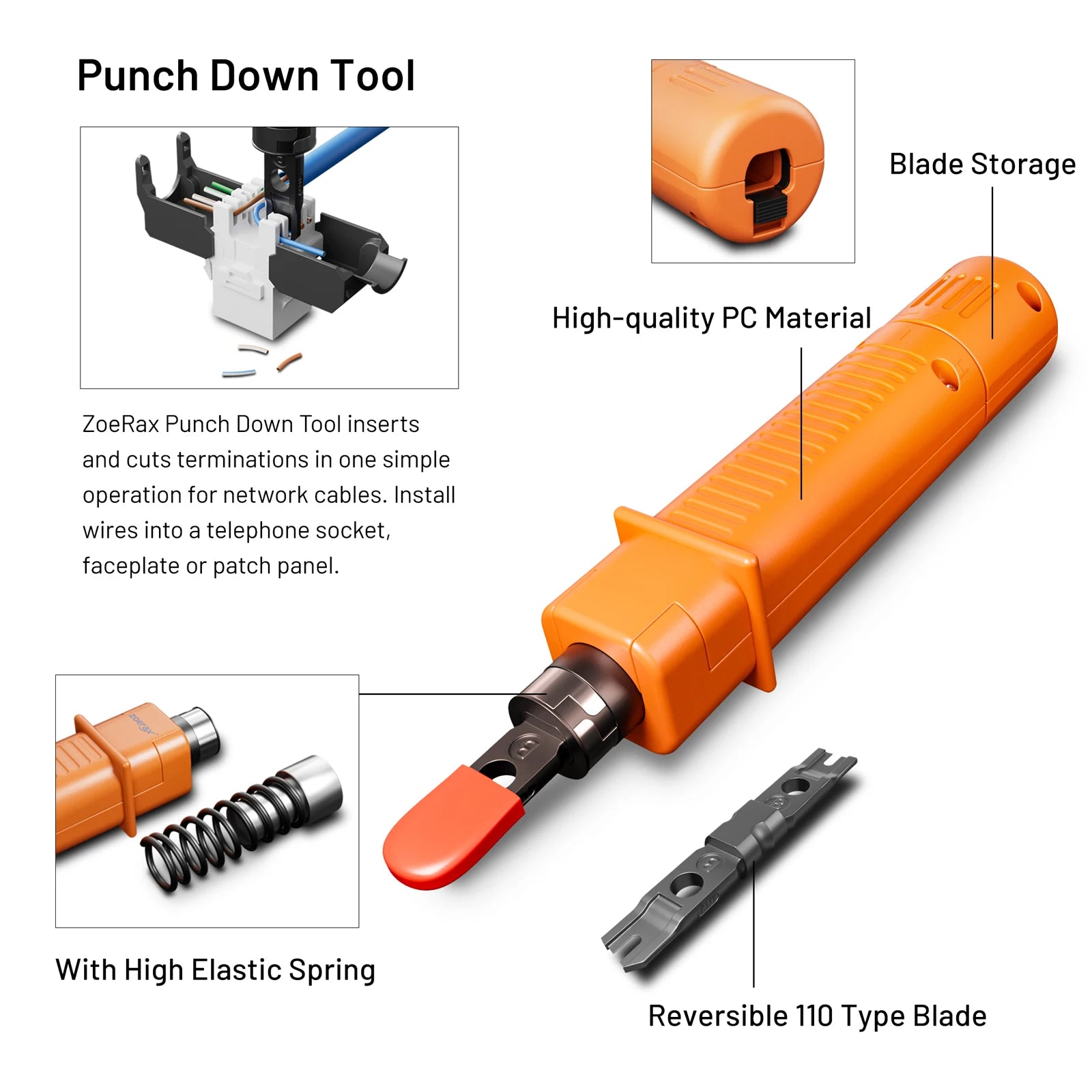 ZoeRax Network Tool Kit，RJ45 Crimp Tool kit Pass Through Crimper RJ45 Crimping Tool, Cable Tester, Punch Down Tool, Stripper