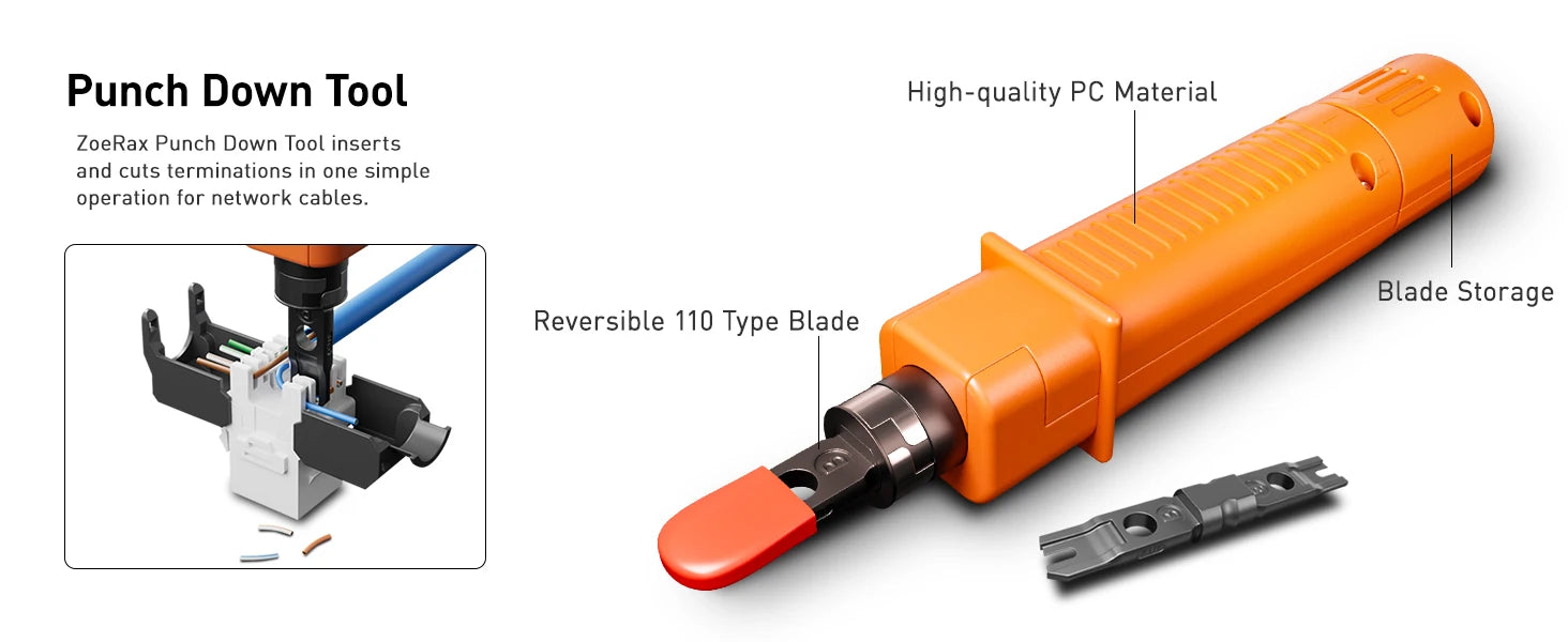 ZoeRax Network Tool Kit，RJ45 Crimp Tool kit Pass Through Crimper RJ45 Crimping Tool, Cable Tester, Punch Down Tool, Stripper