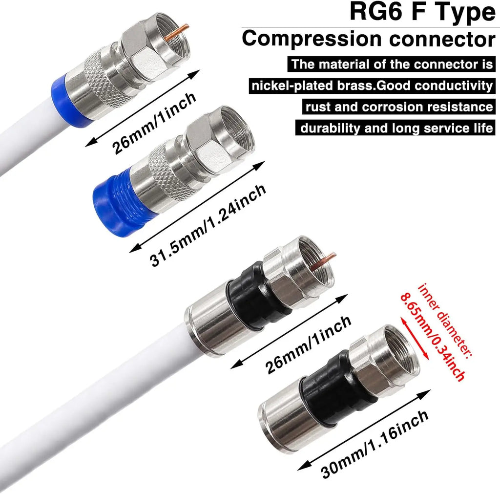 Coaxial Compression Tool Coax Cable Crimper Kit with 20 PCS F Style RG6 Connectors Adjustable RG6 RG59 Coaxial Cable Stripper